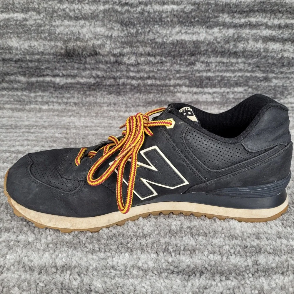 New Balance‎ 574 Mens Black Nubuck Leather Sneakers ML574HRD Size 12 Gum Sole